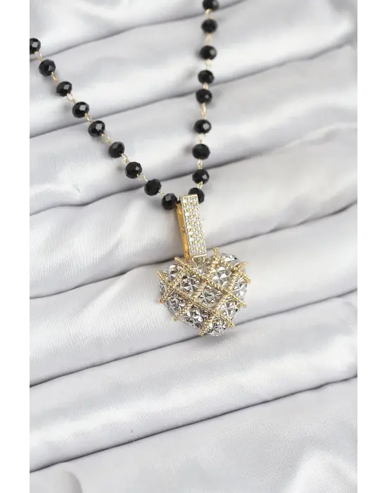 316L Çelik Zincir Kristal Boncuklu Kalpli Kadın Kolye