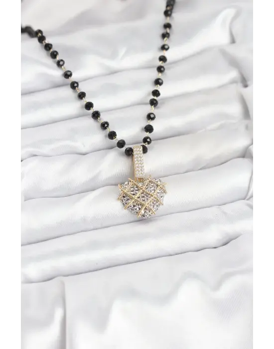 316L Çelik Zincir Kristal Boncuklu Kalpli Kadın Kolye