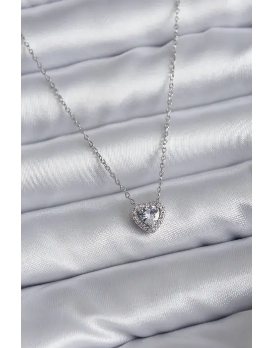  Zincir Zirkon Taşlı Charm  Çelik Kolye