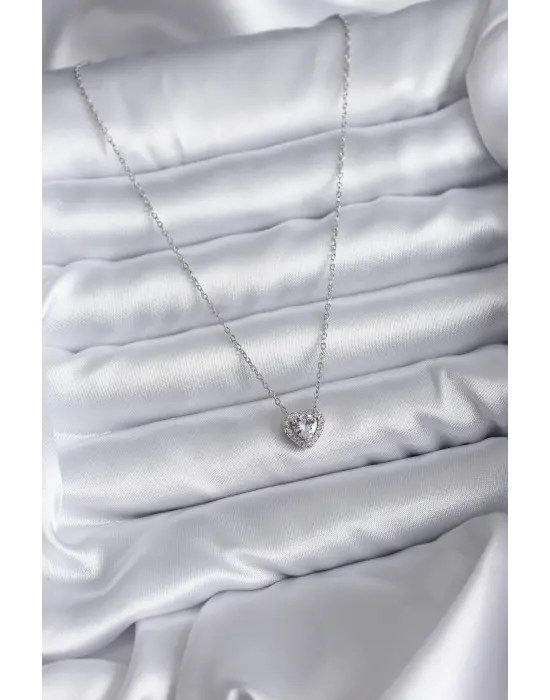  Zincir Zirkon Taşlı Charm  Çelik Kolye