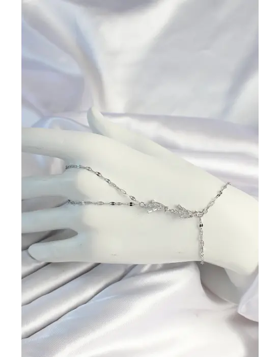 316L Çelik Zincirli Gümüş Baget Zirkon Taşlı Şahmeran