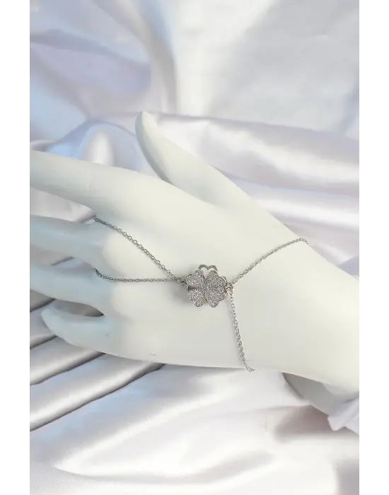 316L Çelik Zincirli Gümüş Renk Dönen Yonca Şahmeran