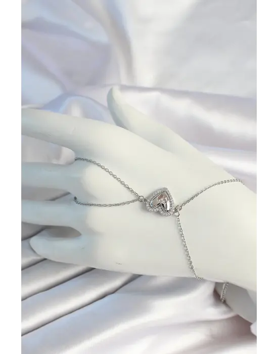 316L Çelik Zincirli Gümüş Renk Kalp Figürlü Zirkon Taşlı Şahmeran