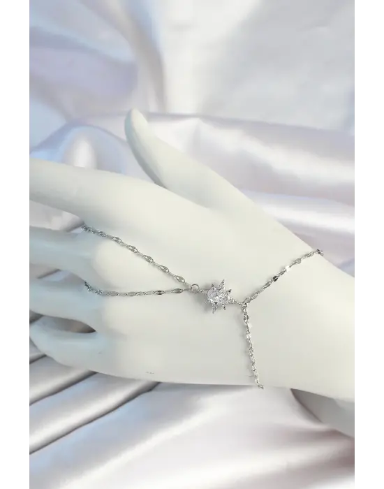 316L Çelik Zincirli Gümüş Renk Zirkon Taşlı Kutup Yıldızı Figürlü Şahmeran