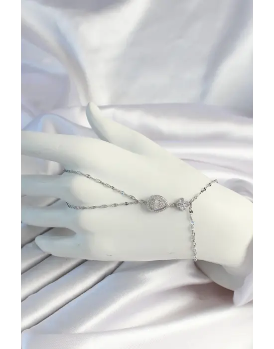 316L Çelik Zincirli Gümüş Renk Zirkon Taşlı Şahmeran