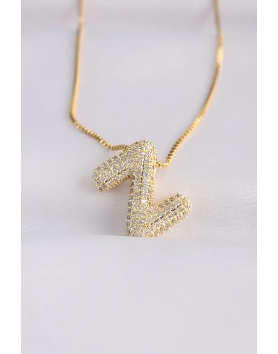  Zincirli Zirkon Taşlı Z Harfli Altın  Bubble Çelik Kolye