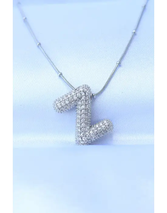  Zincirli Zirkon Taşlı Z Harfli Gümüş  Bubble Çelik Kolye