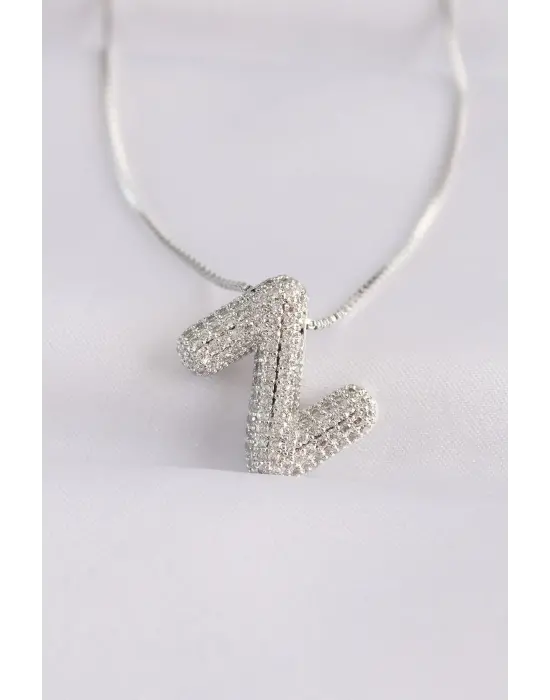  Zincirli Zirkon Taşlı Z Harfli Silver  Bubble Çelik Kolye