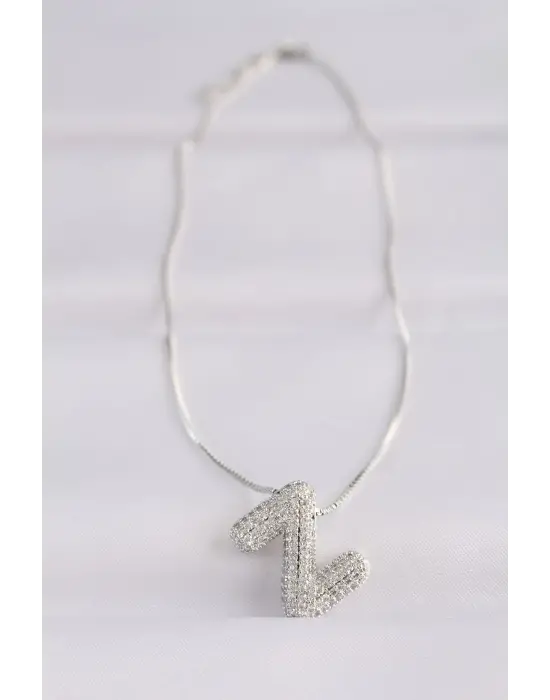  Zincirli Zirkon Taşlı Z Harfli Silver  Bubble Çelik Kolye