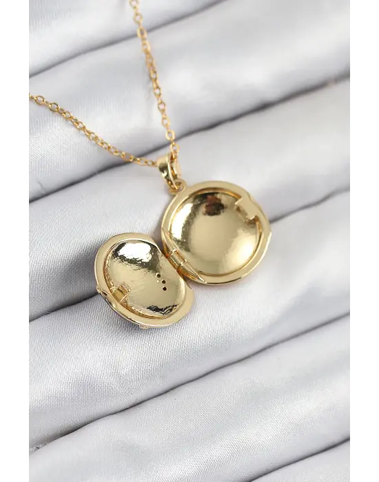 316L Çelik Zirkon Taşlı Açılabilr Kapaklı Gezegen Model Gold Renk Kadın Kolye