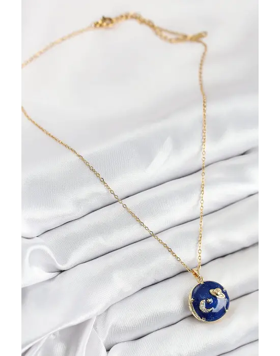 316L Çelik Zirkon Taşlı Açılabilr Kapaklı Gezegen Model Gold Renk Kadın Kolye