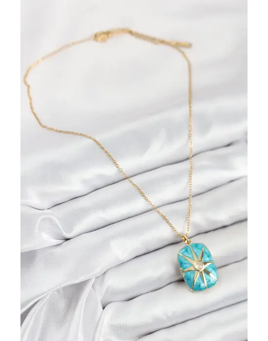 316L Çelik Zirkon Taşlı Açılabilr Kapaklı Kutup Yıldzı Model Gold Renk Kadın Kolye