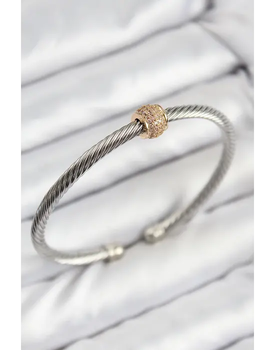 316L Çelik Zirkon Taşlı Burma Model Gold Ve Gümüş Renk Kadın Bileklik