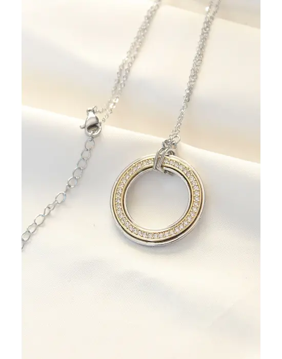  Zirkon Taşlı Çift li Tifany Çelik Kolye