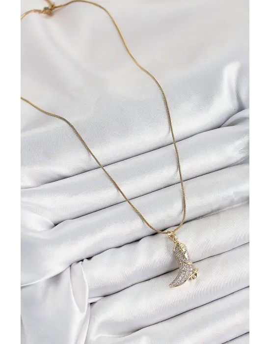 316L Çelik Zirkon Taşlı Çizme Model Gold Renk Kadın Kolye