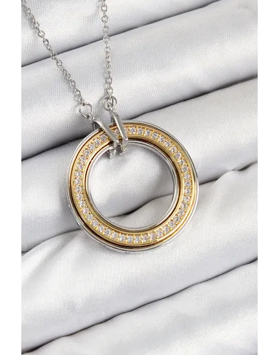 316L Çelik Zirkon Taşlı Dönen Daire Model Gold Ve Gümüş Renk Kadın Kolye