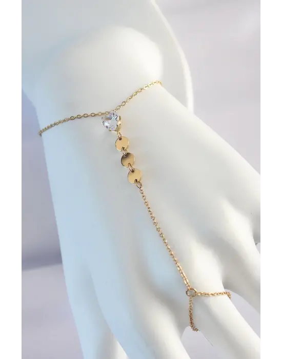 316L Çelik Zirkon Taşlı Gold Renk Kalp Tasarımlı Şahmeran