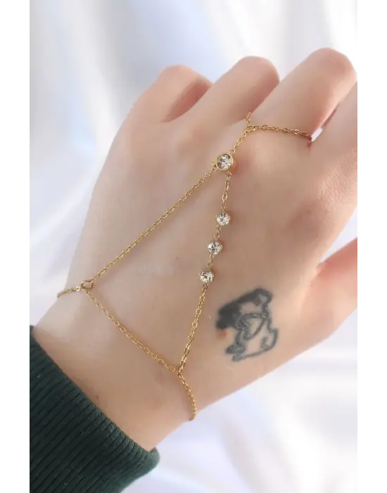 316L Çelik Zirkon Taşlı Gold Renk Su Yolu Tasarımlı Şahmeran