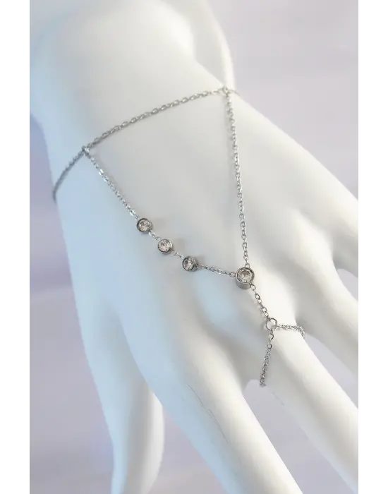 316L Çelik Zirkon Taşlı Gümüş Renk Su Yolu Tasarımlı Şahmeran