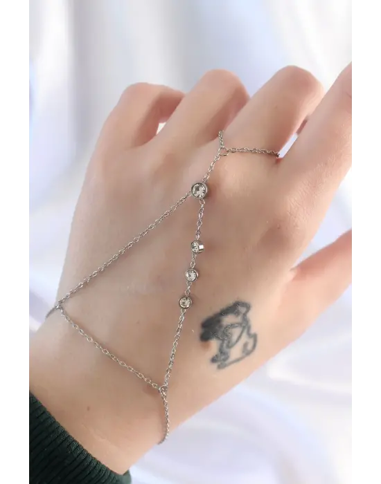 316L Çelik Zirkon Taşlı Gümüş Renk Su Yolu Tasarımlı Şahmeran