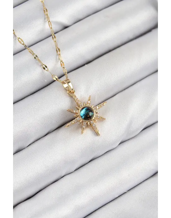 316L Çelik Zirkon Taşlı Kutup Yıldızı Model Gold Renk Kadın Kolye