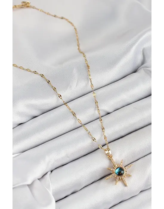 316L Çelik Zirkon Taşlı Kutup Yıldızı Model Gold Renk Kadın Kolye