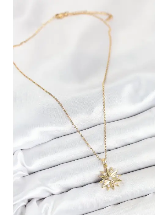 316L Çelik Zirkon Taşlı Kutup Yıldızı Model Gold Renk Kadın Kolye