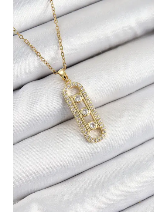 316L Çelik Zirkon Taşlı Messika Model Gold Renk Kadın Kolye