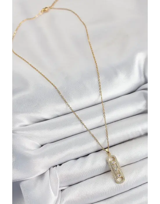 316L Çelik Zirkon Taşlı Messika Model Gold Renk Kadın Kolye