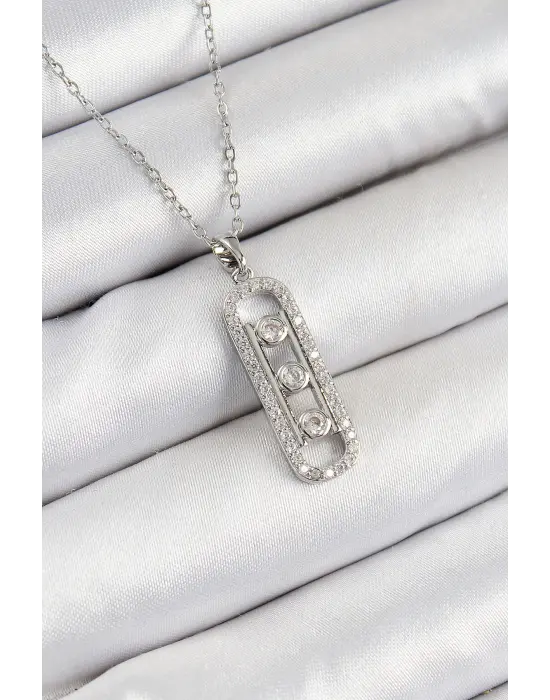 316L Çelik Zirkon Taşlı Messika Model Gümüş Renk Kadın Kolye