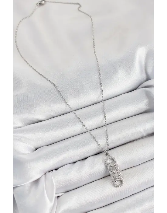 316L Çelik Zirkon Taşlı Messika Model Gümüş Renk Kadın Kolye