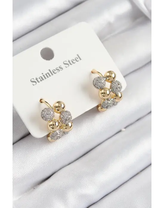 316L Çelik Zirkon Taşlı Topçuk Halka Model Gold Ve Gümüş Renk Kadın Küpe