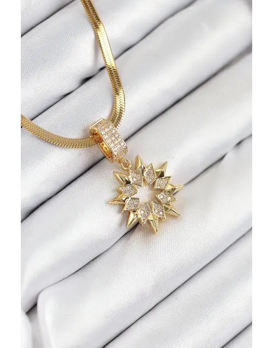 316L Çelik Zirkon Taşlı Yıldız Model Gold Renk Kadın Kolye