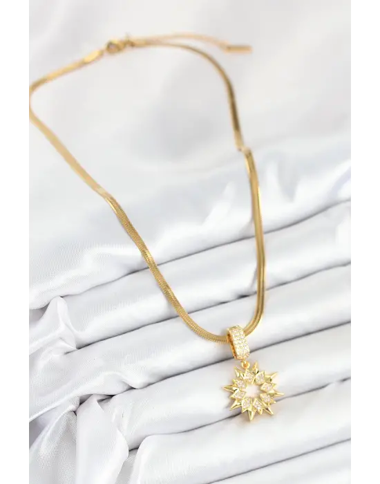 316L Çelik Zirkon Taşlı Yıldız Model Gold Renk Kadın Kolye