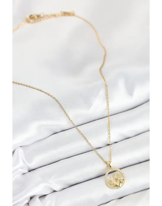 316L Çelik Zirkon Taşlı Yıldız Ve Kalp Model Gold Renk Kadın Kolye