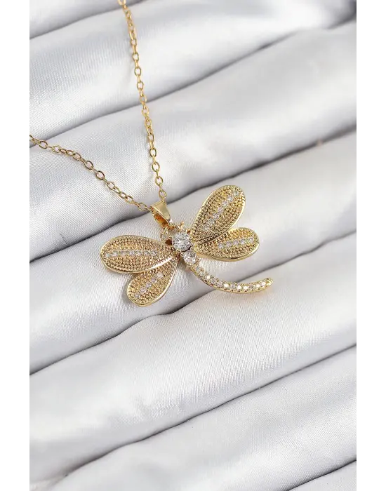 316L Çelik Zirkon Taşlı Yusufcuk Model Gold Renk Kadın Kolye