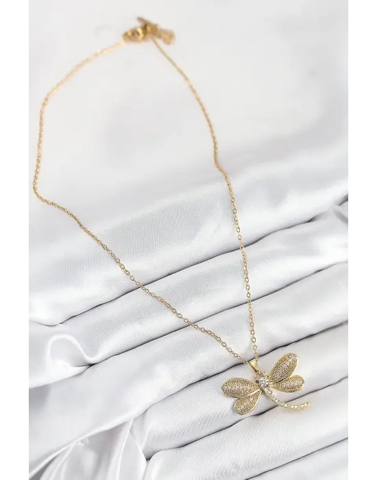 316L Çelik Zirkon Taşlı Yusufcuk Model Gold Renk Kadın Kolye