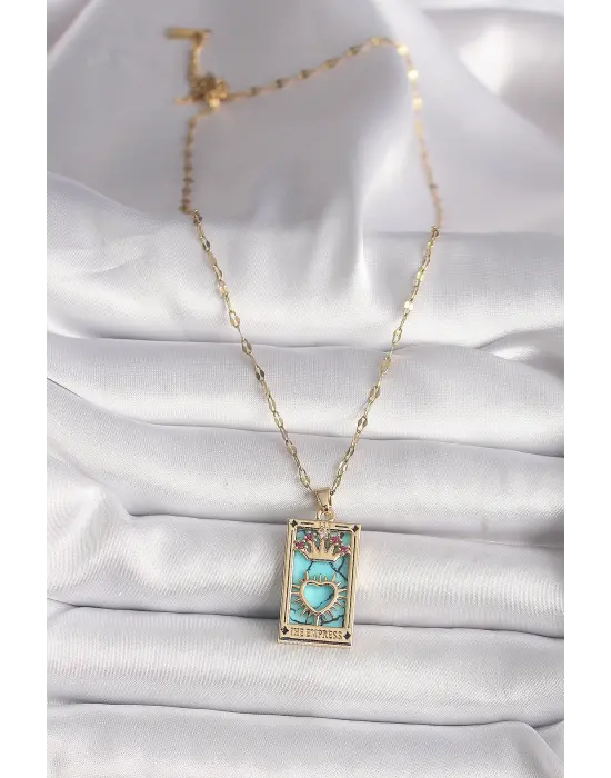 316L Altın  Pembe Zirkon Taşlı Taç Kalp Portre Model  Çelik Kolye