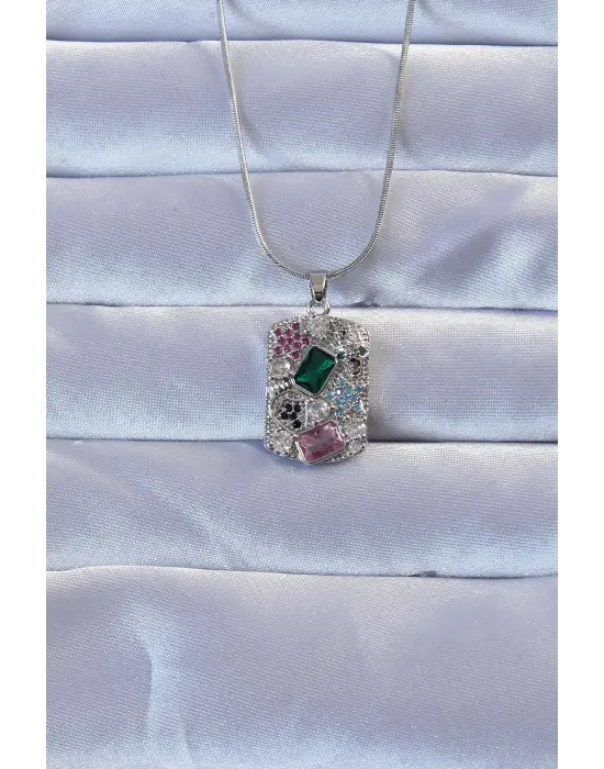 316L Gümüş  Çok li Zirkon Taşlı Vintage Çelik Kolye