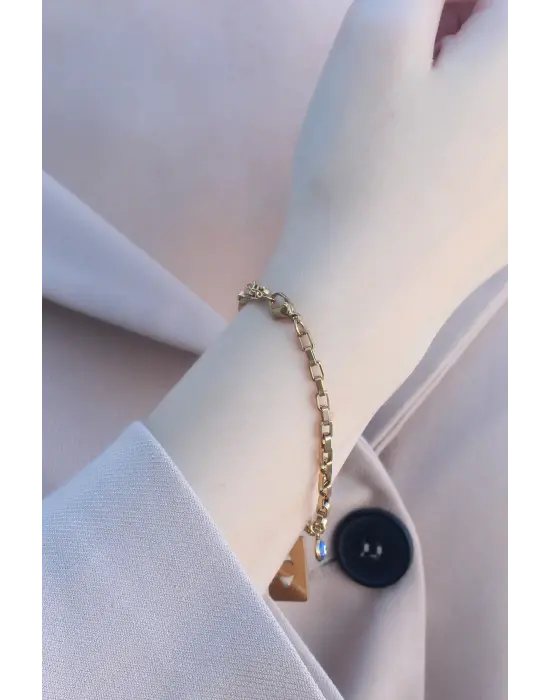 316L Kararmaz Çelik Gold Renk Göz ve Fatma Ana Eli Kadın Bileklik