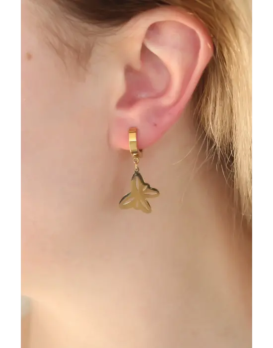 316L Kararmaz Çelik Gold Renk Kelebek Kadın Küpe