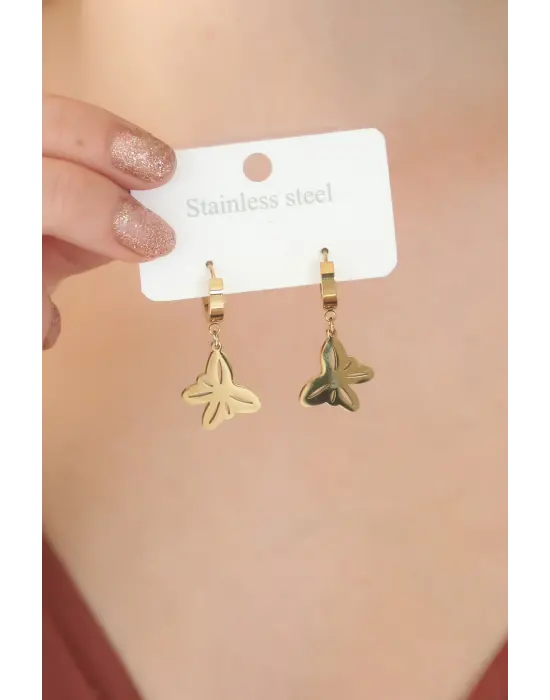 316L Kararmaz Çelik Gold Renk Kelebek Kadın Küpe