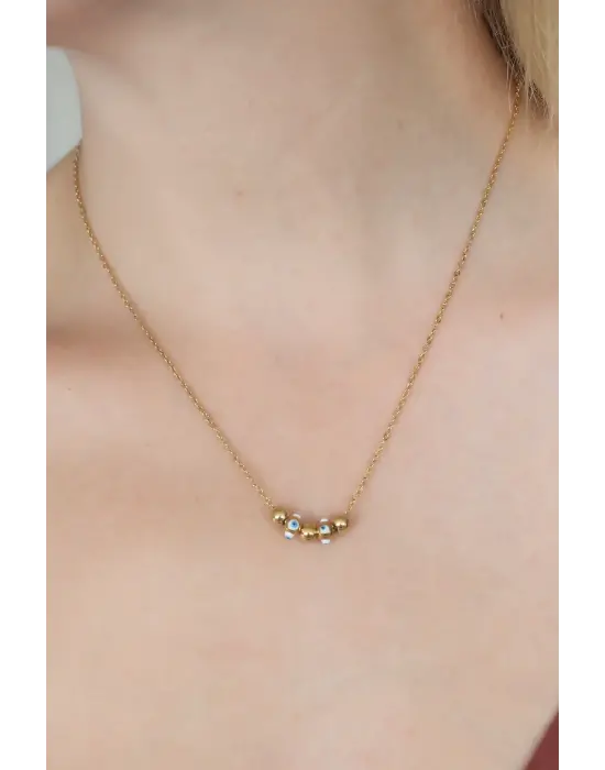 316L Kararmaz Çelik Gold Renk Nazarlı Kadın Kolye