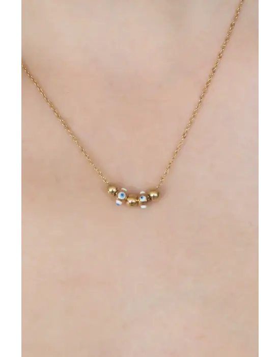 316L Kararmaz Çelik Gold Renk Nazarlı Kadın Kolye