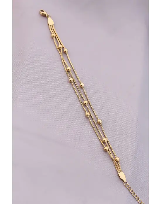 316L Kararmaz Çelik Gold Renk Top Zincirli Kadın Bileklik