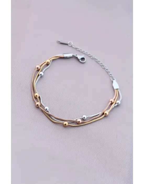 316L Kararmaz Çelik Gümüş Renk Top Zincirli Kadın Bileklik