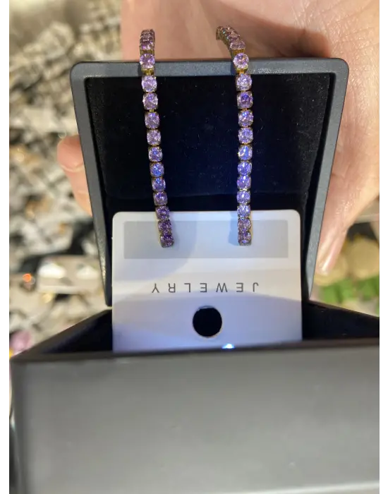 Mor Zirkon Taşlı İnce Su Yolu Küpe