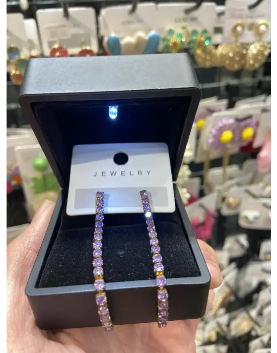 Mor Zirkon Taşlı İnce Su Yolu Küpe