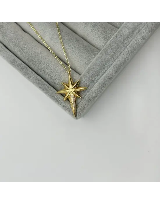 Kuzey / Kutup Yıldızı Kolye Altın Renkli Taşlı