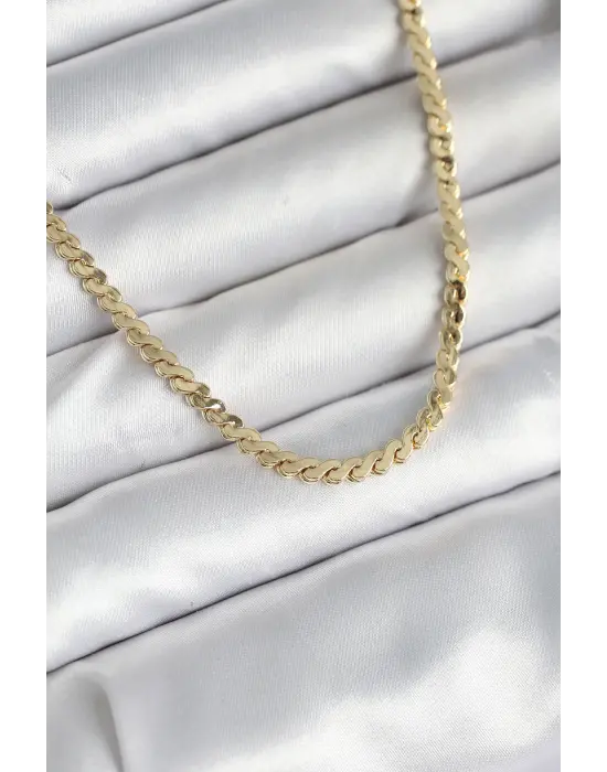 60 cm Gold Renk Pirinç Yassı Zincir Model Kadın Kolye